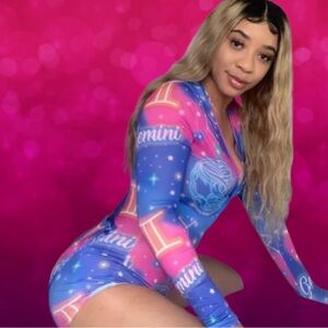 Colorful Zodiac Print Bodysuit Gemini romper